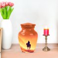 thumbnail image 7 of JAGASY Cowboy Small Urn for Father - Orange Mini Urns for Human Ashes Keepsake - Horse Mountain & Rain Decorative Urns for Ashes for Women - Miniature Cremation Urn for Mom & Dad - (3 Inch), 7 of 7