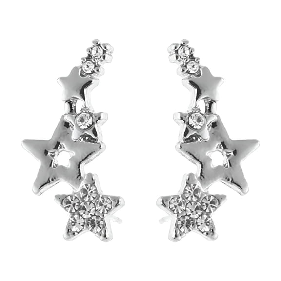 DESIGNICE 1 Pair Women Stud Earrings Star Shape Shiny Rhinestone Long-lasting Lady Earrings Female Ear Decor,Silver