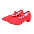 thumbnail image 5 of Xfvqtps Womens Latin Dance Shoes Low Heel Cross Elastic Straps Close Toe Ballroom Salsa Canvas Dance Shoes Red, 5 of 6