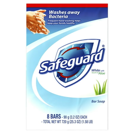 Safeguard Deodorant Bar Soap, White with Aloe 3.2 oz, 8 count