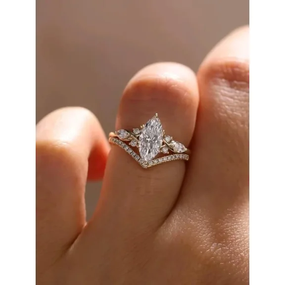 2Ct Marquise Cut Moissanite Diamond 14K Yellow Gold Plate Engagement Bridal Ring