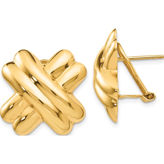 14K Yellow Gold Polished X Omega Back Post Earrings (20 20) Made In United States h364