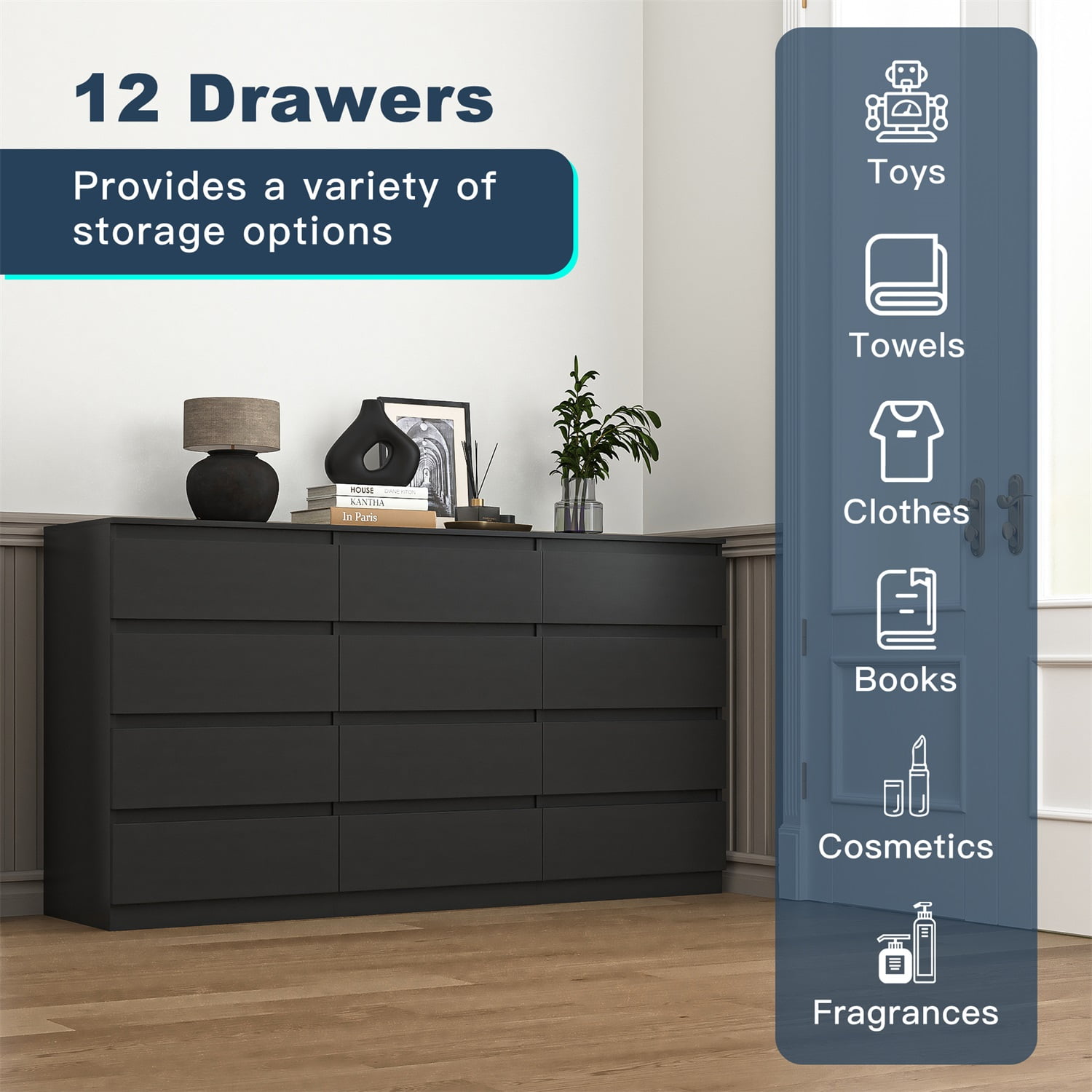 Hommoo Furniture,Modern and Minimalist Dresser for Bedroom, 12 Chest of Drawers, Wooden Dressers for Bedroom, Living Room,Hallway,White