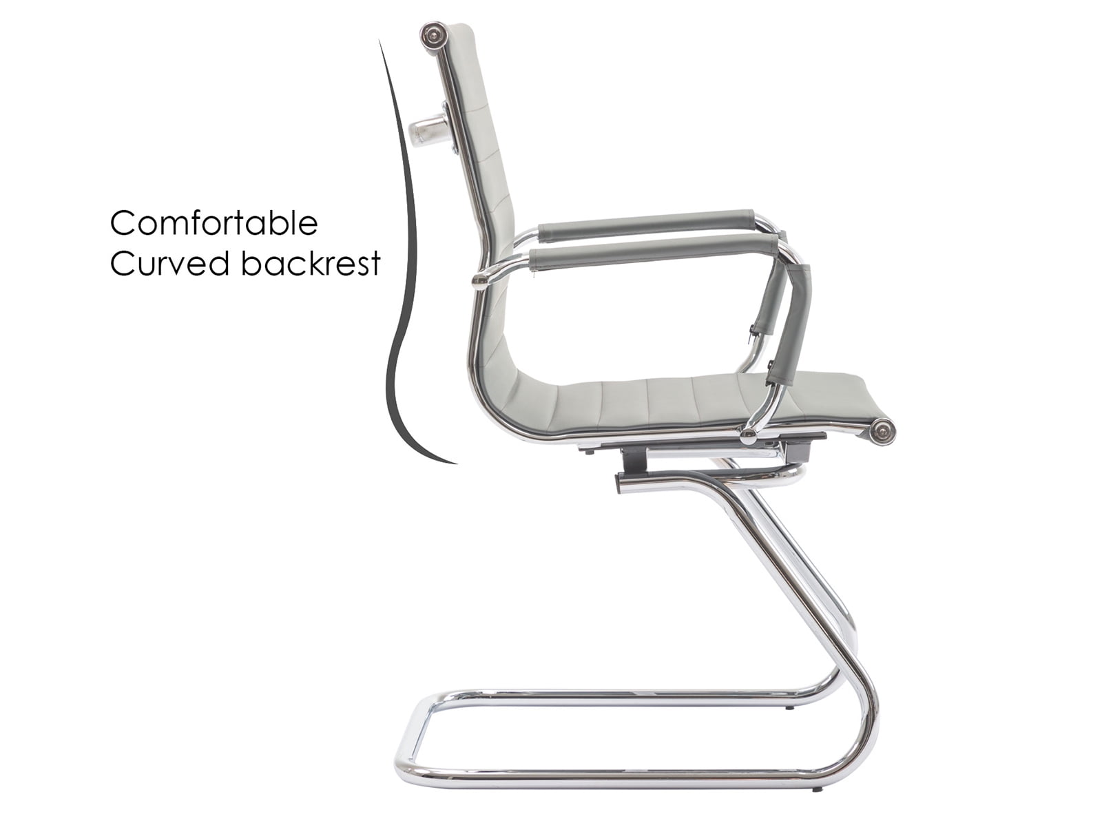 Guyou Modern Mid Back Office Guest Chair Set of 2, Faux Leather Reception Chair Computer Chair with Armrests and Metal Sled Base for Meeting/Waiting/Conference Room, No Wheels, Grey