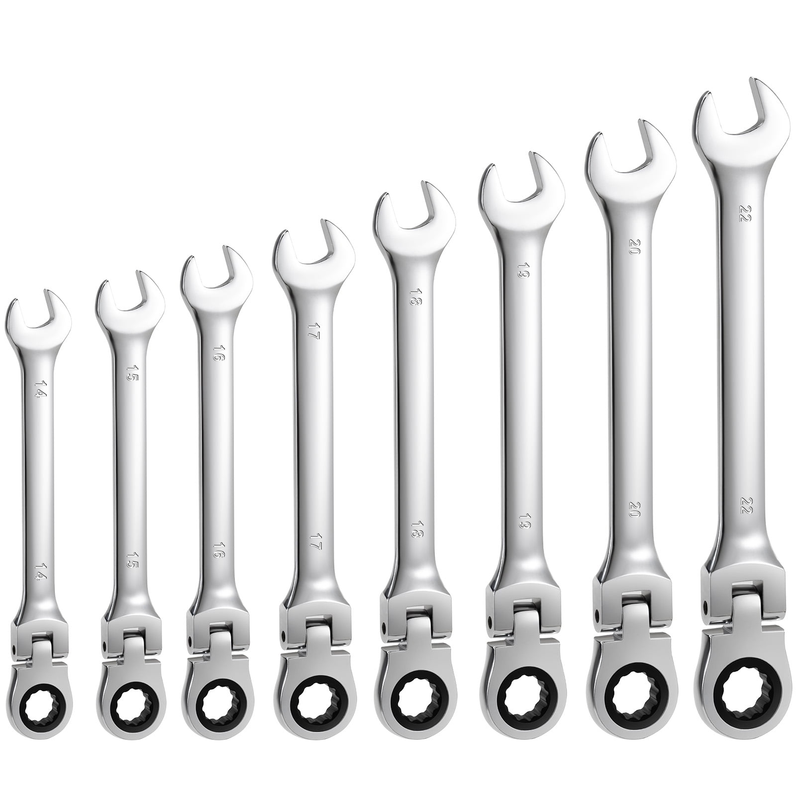 Yonopro 16Pcs Ratcheting Wrench Set, Combination Ratchet Wrench Set 6-22MM with Chrome Vanadium Steel Flex-Head & Carrying Bag