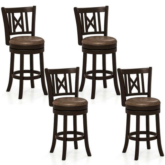 Gymax Set of 4 Bar Stools 26'' Swivel Bar Chairs w/ Footrest Hollowed Backrest