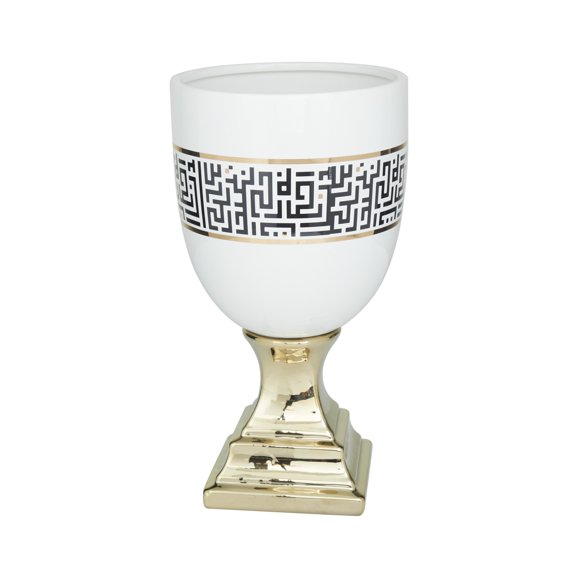 DecMode 15" Gold Ceramic Vase with Greek Knot Pattern and Gold Base