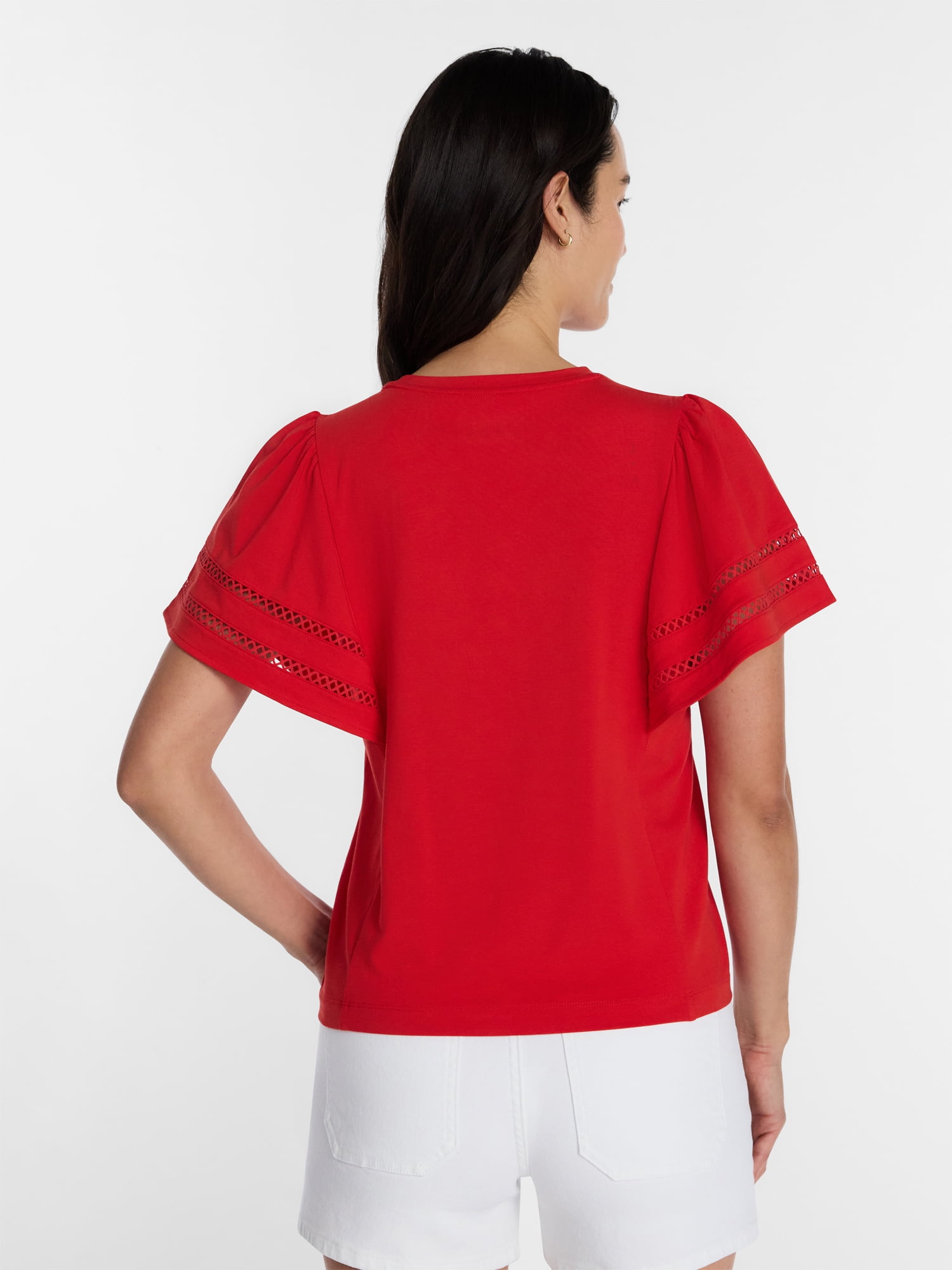 Time and Tru Women's Top with Short Flounce Sleeves, Sizes XS-XXXL