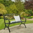 thumbnail image 2 of 50 Inches Outdoor Garden Bench, Cast Iron Metal Frame Patio Park Bench with Floral Pattern Backrest, Slatted Seat for Porch,Lawn,Garden,Yard (Floral-Bronze), 2 of 7