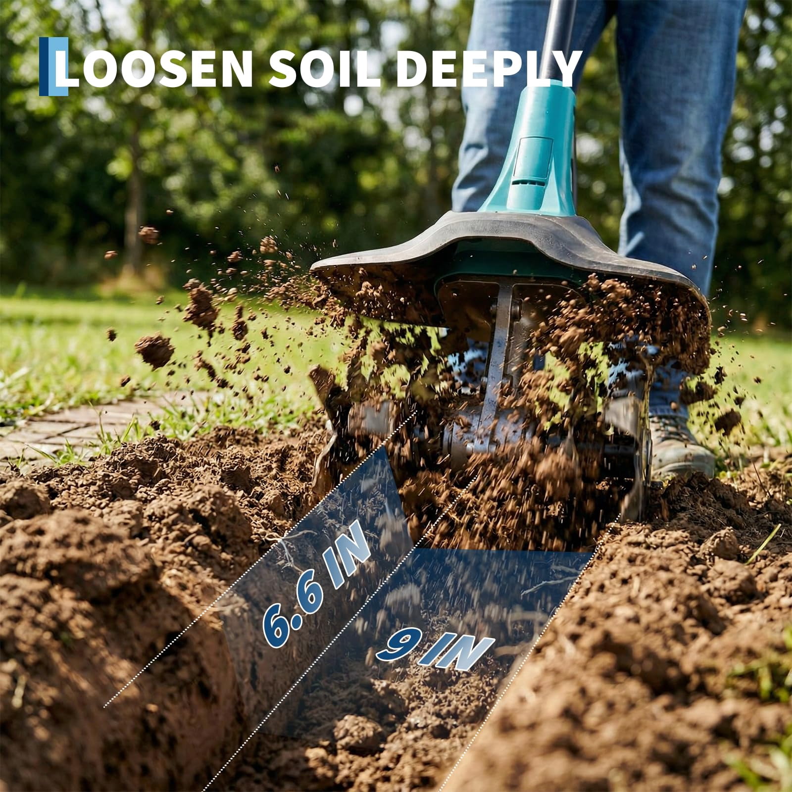 20V Cordless Tiller Cultivator, Electric Garden Tiller with 2 * 2.0Ah Batteries & Charger, 9in Tilling Width and 6.6in Depth Garden Rototiller