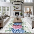 thumbnail image 3 of 5'x8' Area Rugs, Blue Pink Hydrangea Indoor Outdoor Area Rug for Living Room Bedroom, Eucalyptus Leaves Grey Plaid Washable Bathroom Rugs Kitchen Floor Carpet Mats Home Decor Aesthetic, 3 of 8
