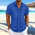 thumbnail image 3 of Men's Short Sleeve Linen Cuban Shirt Lightweight Button Down Guayabera Shirts Work Casual Turn-down Collar Shirts, 3 of 6