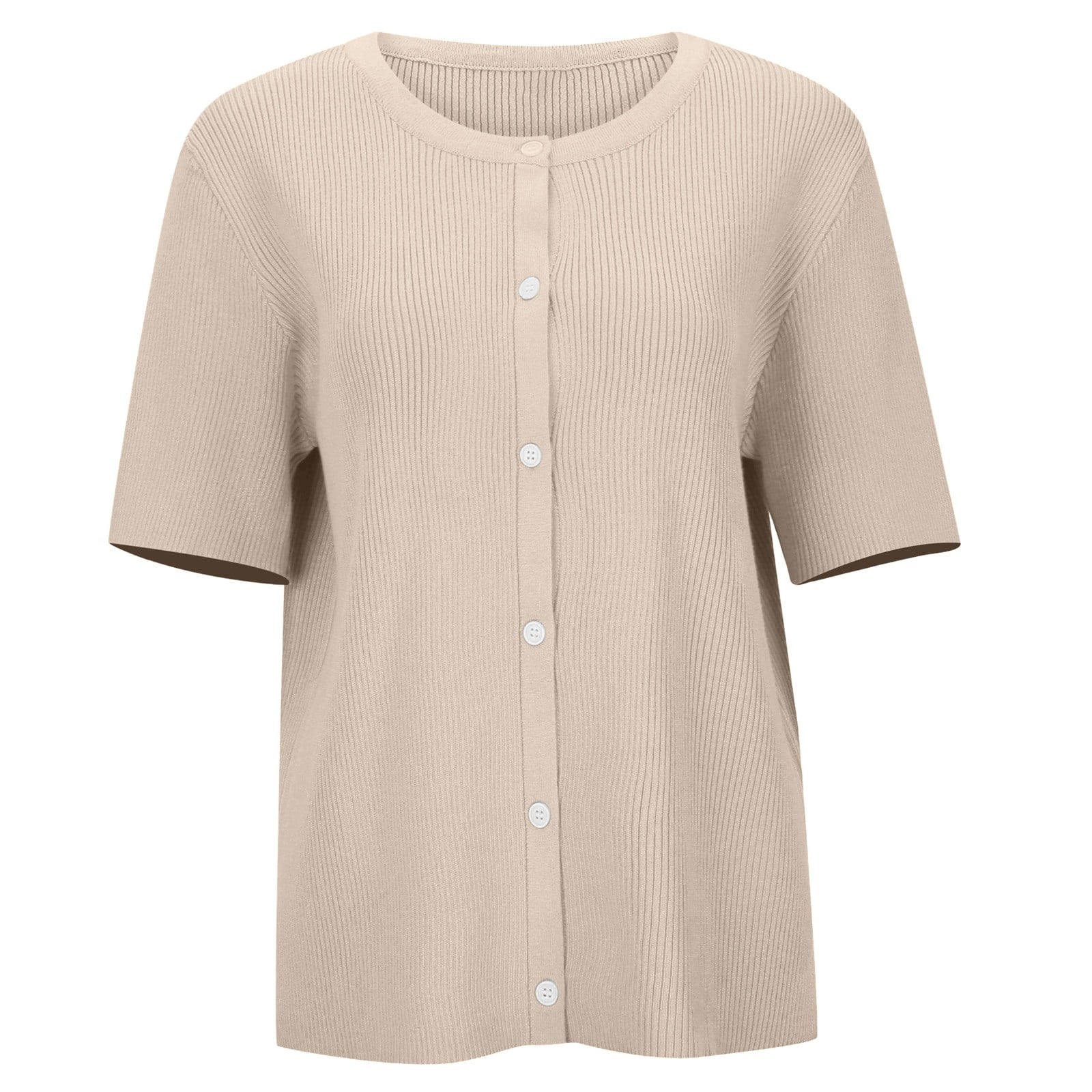 Women's Casual Short Sleeved Knit Cardigan Solid Color Half Neck Button Down Sweater 1 Oversized Cardigan Light Cardigan Womens Knit Sweater Female Sweaters And Cardigans Cardigans for Women Open Knit