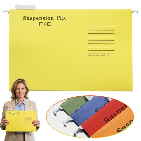 FC Size Suspension Hanging File Folder, Yellow 16in x 9.44in, Sturdy Paper Hanging File Holder, Paperwork Classification Folder for Filing Cabinet Storage