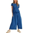 thumbnail image 2 of Women's 2 Piece Smocked Top Wide-Leg Pants Set High Waist Lounge Outfit Casual Boho Matching Set, 2 of 7