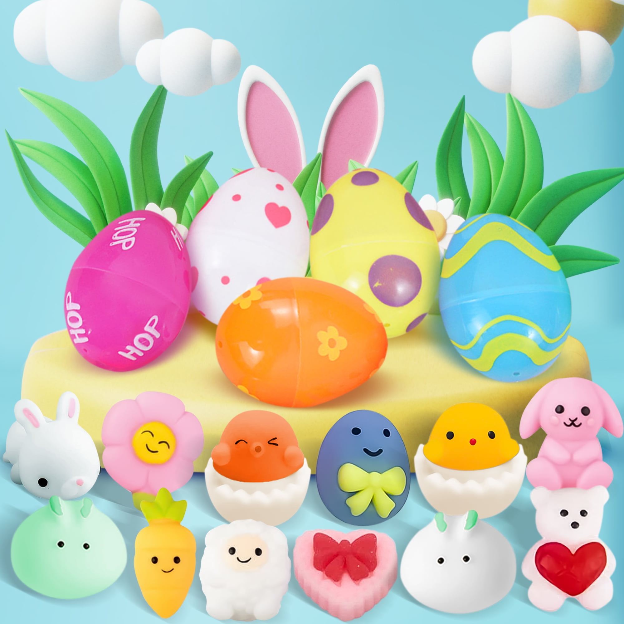 JoyX 12 Pcs Easter Eggs Filled Mochi Squishys Toys, Filled Mochi Toys