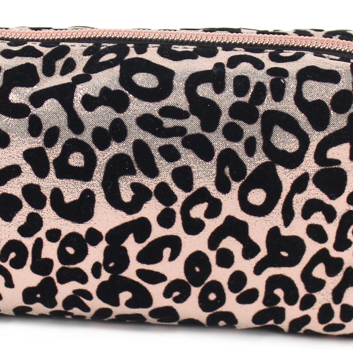 Pen + Gear Flock Leopard Print Pencil Pouch in Black on Metallic Rose Gold
