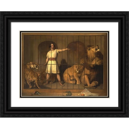 Sir Edwin Henry Landseer 24x19 Black Ornate Framed Double Matted Museum Art Print Titled: Portrait of Mr. Van Amburgh as He Appeared with His Animals at the London Theatres