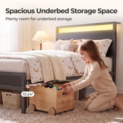 Twin Bed Frame with Headboard & Footboard, Charging Station & LED Light, Under-Bed-Storage, No Box Spring Needed, Noise Free, Easy Assembly, Black