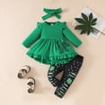thumbnail image 2 of mgoYE Baby Girl Clothes 18 Months Toddler Kids Baby Girls St.Patrick's Day Outfits Flare Tunic Long Sleeve Dress Shirt Shamrock Print Pants Headband Sets(Green,12-18 Months), 2 of 7