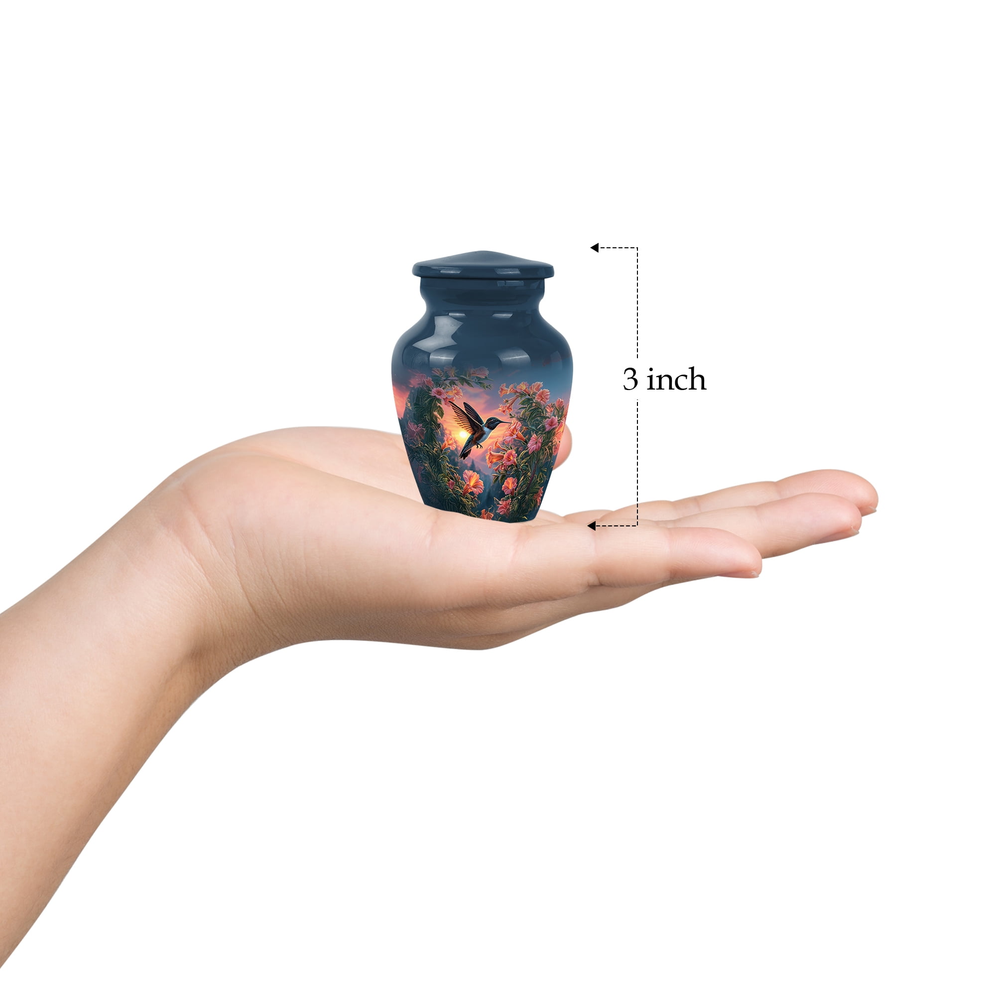 MUKTIVE Humming Bird Cremation Urn for Human Ashes Adult - keepsake Memorial Urns for Mom & Dad - Human Remains Blue Urn for Men & Women - Decorative Flower Urns for Burial - 3 Inch