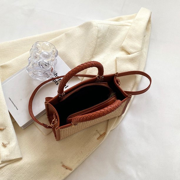 Bolsa bandolera de paja transpirable de mano embrague femenino para mujer (marrón) Likrtyny Para Estrenar