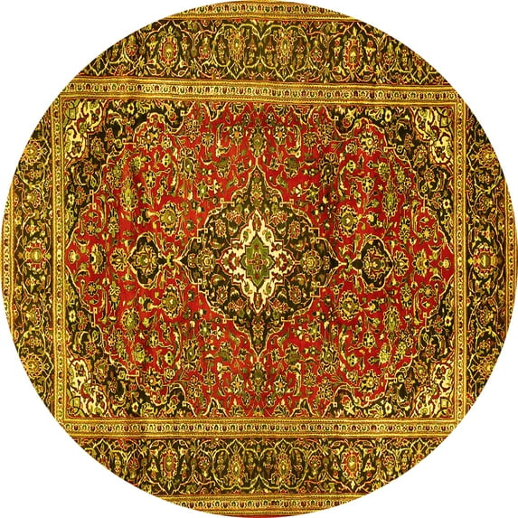 Ahgly Company Machine Washable Indoor Round Persian Yellow Traditional Area Rugs, 6' Round
