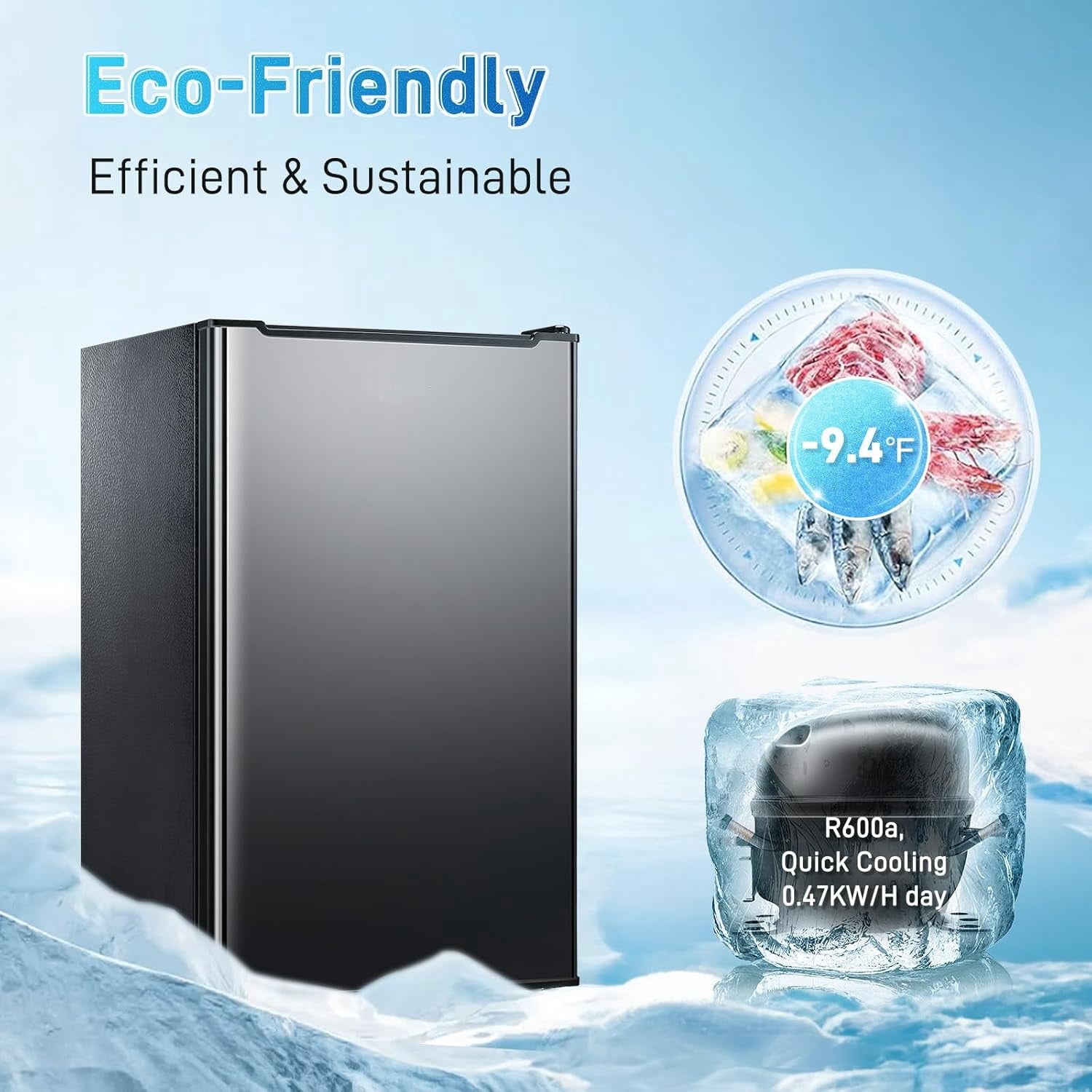 GGTB 3.0 Cu.ft Upright Freezer, Adjustable Thermostat, Compact Standing Freezer for Home Office Dorm Garage, Black