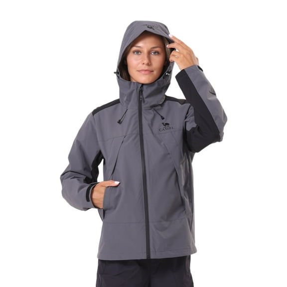 CAMEL Women's Athletic Jakcet Coats Lightweight Waterproof Fashion Outerwear Jackets Outdoor Casual Sportswear Black