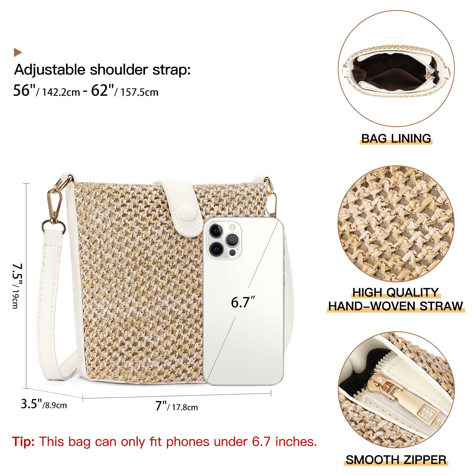 LOUEBICA Small Straw Crossbody Bag for Women Woven Summer Shoulder Phone Purse Beach Handbag for Vacation