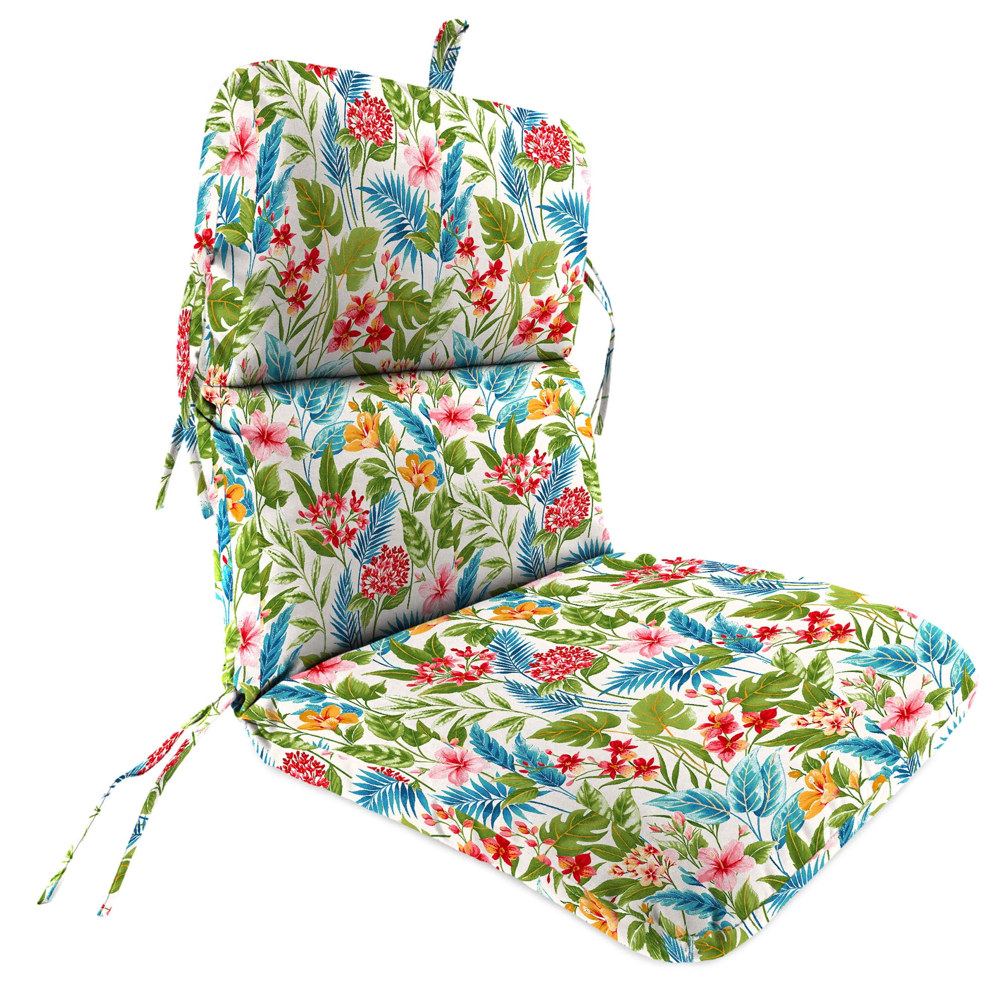 Jordan Manufacturing 45" x 22" Carena Multi White Floral Rectangular Outdoor Chair Cushion with Ties and Hanger Loop (2 Pack)