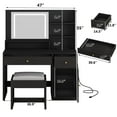 thumbnail image 3 of ChVans 47" Black Vanity Desk with Lighted Mirror & Charging Station, Vanity Table Set w/3 Storage Shelves,2 Drawers,Storage Cabinet & Makeup Vanity Cushioned Stool(Black-47"), 3 of 9