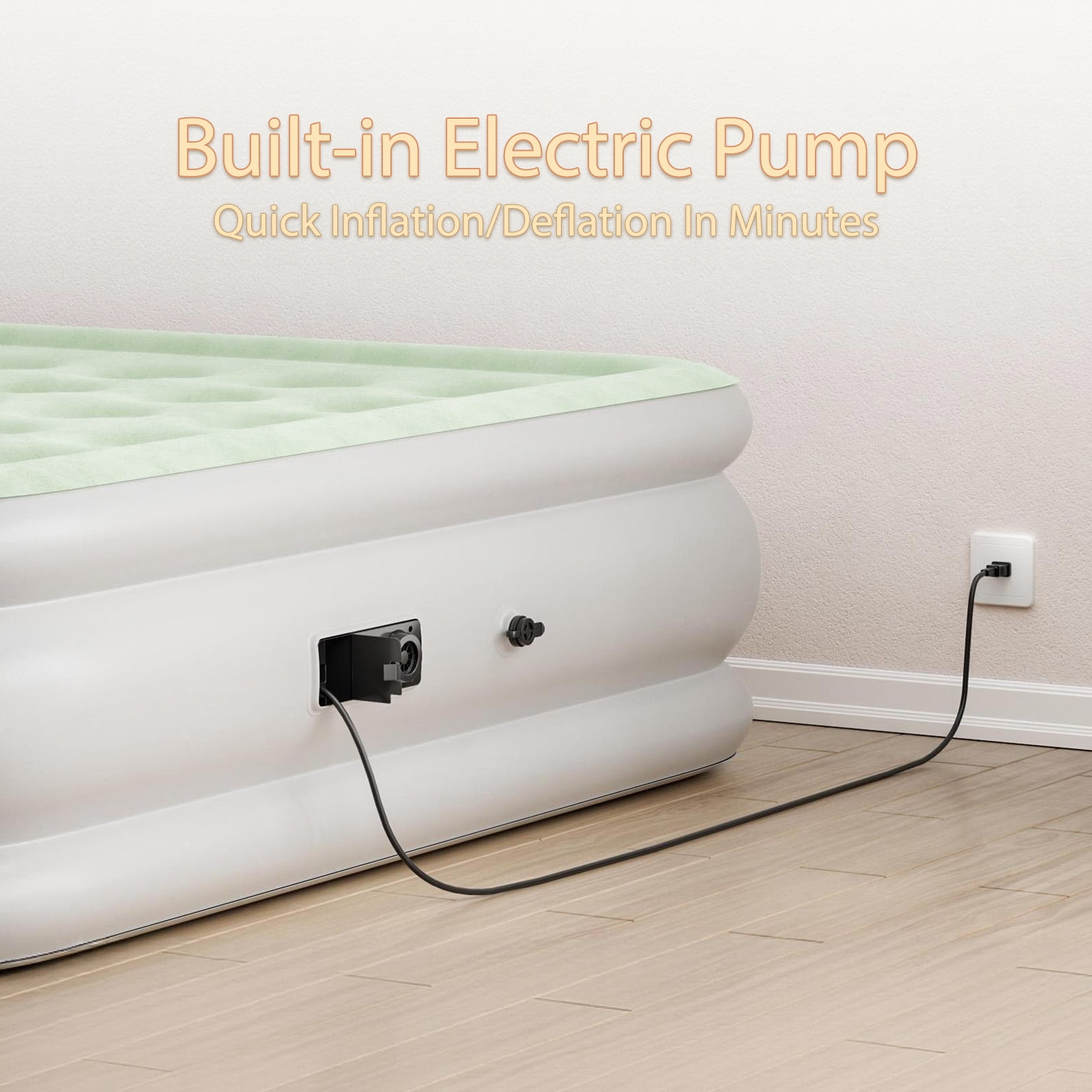 Honeydrill Queen Size Air Mattress 18" Airbed Inflatable with Built-in Pump, Light Green