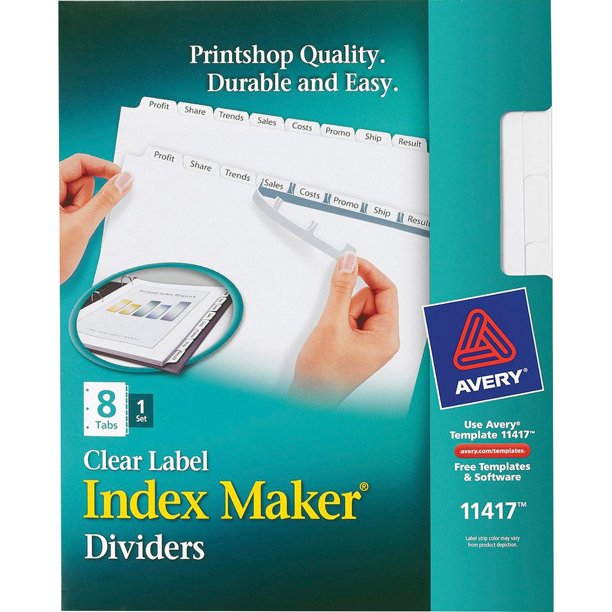 avery 8tab binder dividers, easy print & apply clear label strip