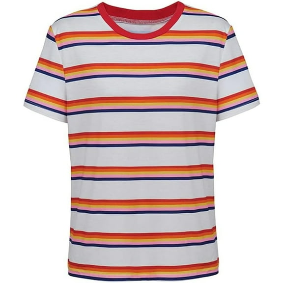 Women Rainbow T Shirt Colorful Shirt Costume Striped Shirt Top Short Sleeve