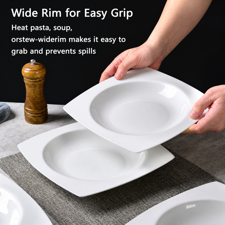 AsterOutdoor Square Plate Set For 6, White Ceramic Dinnerware photo 5