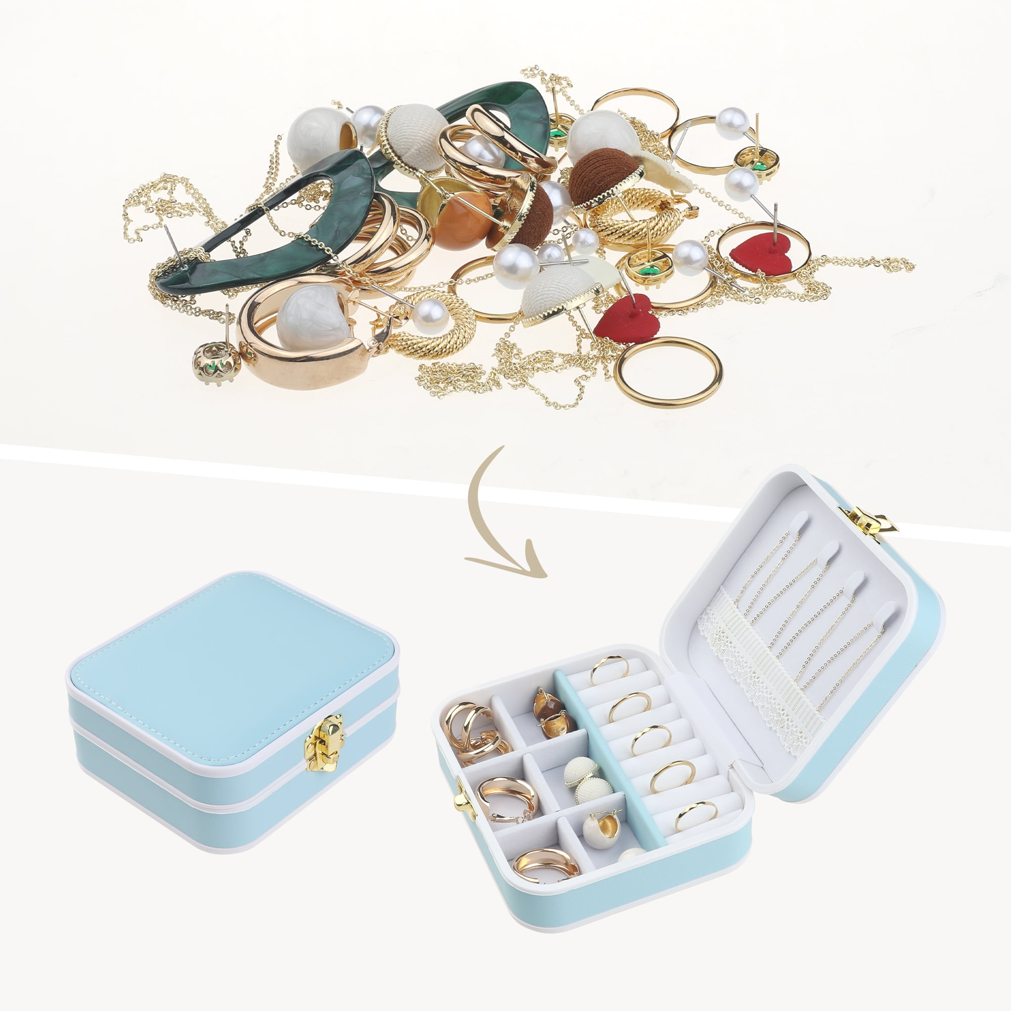 Unique Bargains Travel Jewelry Box Small Portable PU Leather