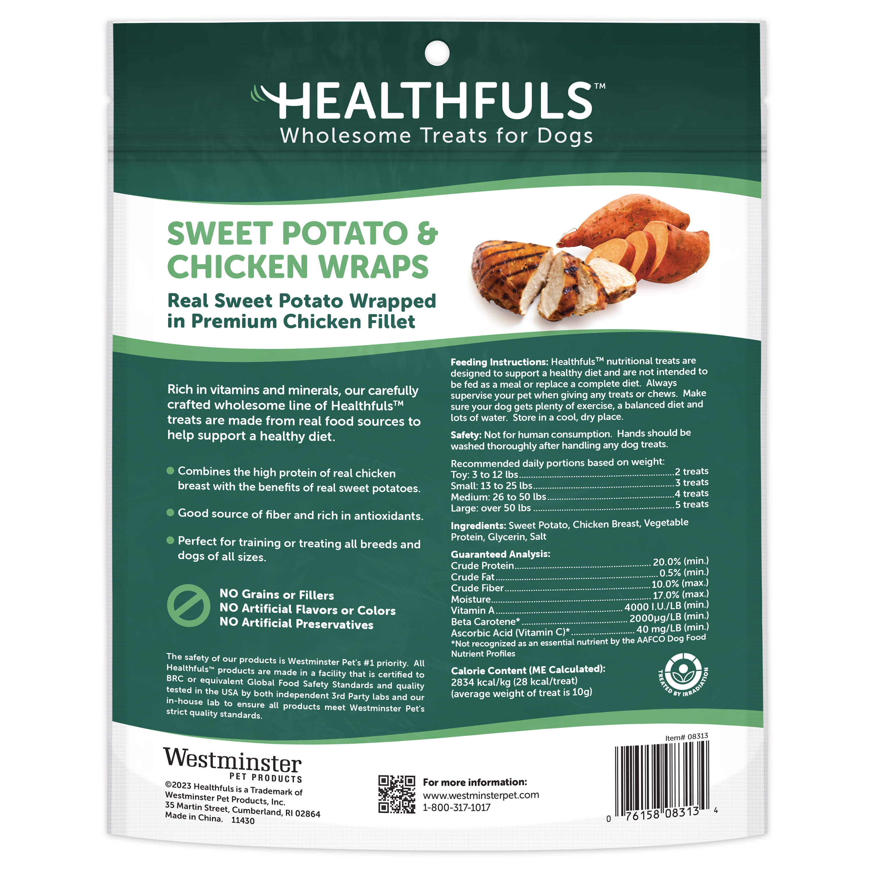 Healthfuls Chicken-Wrapped Sweet Potato Treats, 25 oz - Healthy, Protein Rich Treats for Dogs - Long Lasting Dog Chews