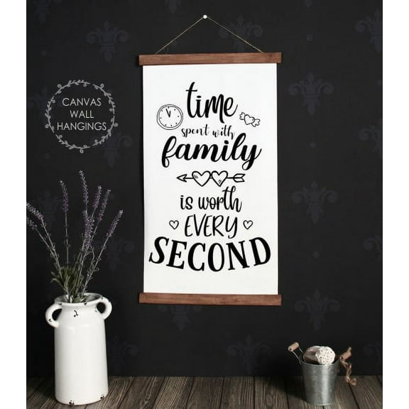 Wood & Canvas Wall Hanging Time Spent with Family Quote Wall Décor Art Sign 15x26-Inch