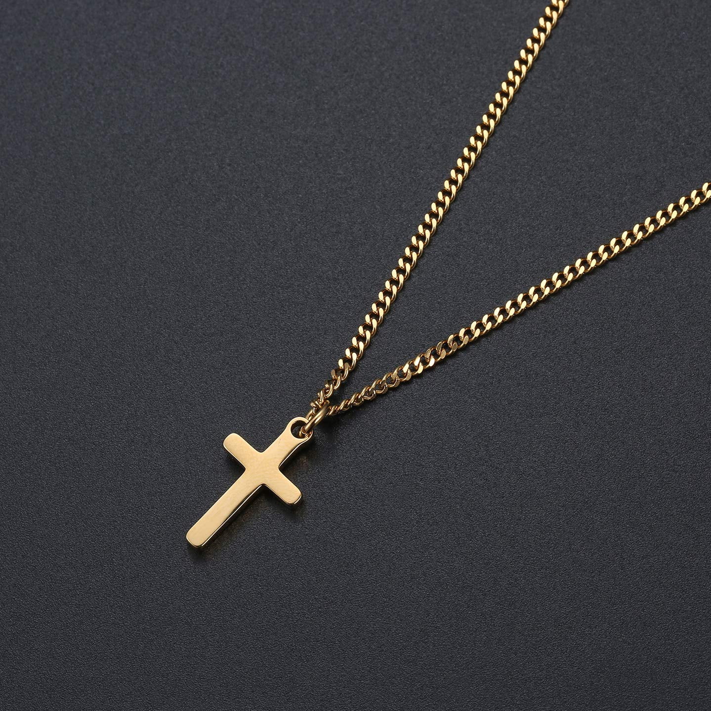 Joxevyia 14K Gold Filled Cross Necklace – Stainless Steel Small Cross Pendant With Cuban Chain, 16-24 Inches, Gift For Men & Women