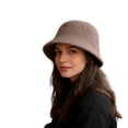 thumbnail image 5 of Bucket Hat Wool Blend Fishman Hat for Women Solid Color Knitted Basin Cap (Khaki One Size), 5 of 6