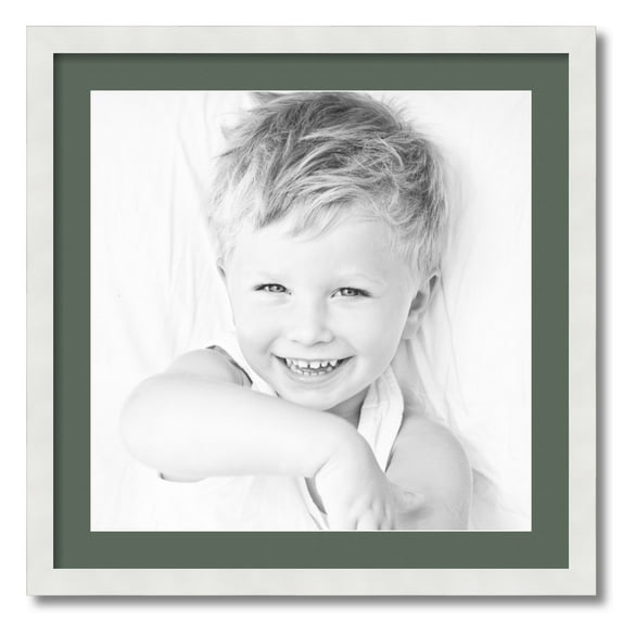ArtToFrames 24x24" Matted Picture Frame with 20x20" Single Mat Photo Opening Framed in 1.25" Satin White Frame and 2" Forest Green Mat (FWM-3966-24x24)