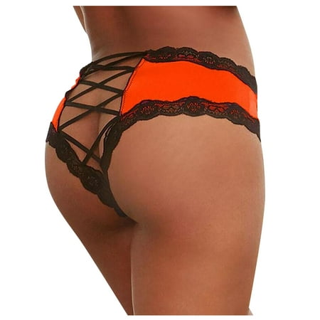 

KDDYLITQ Women Thongs Criss Cross Plus Size Lace Strappy Panty Sexy Orange L