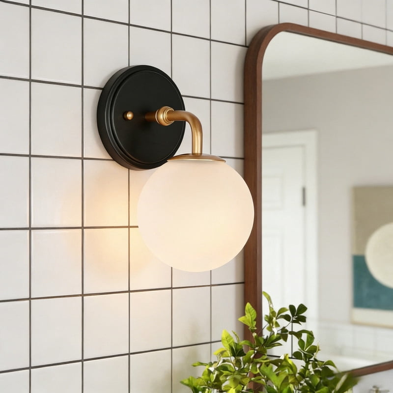 LNC Globe Wall Sconce,Modern Frosted Glass Wall Light,Black Gold Finish for Bedroom,Bathroom