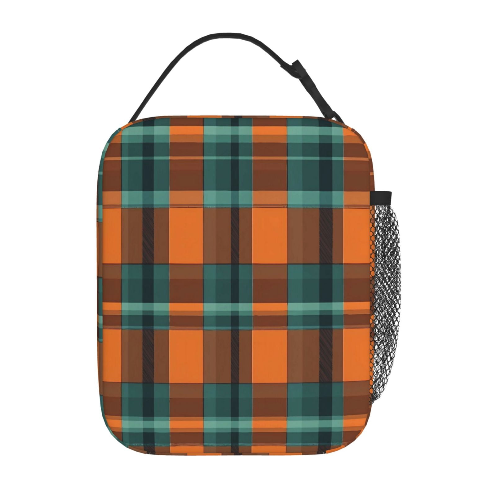 Lunch Bag For Women Men Insulated Portable Lunch Box Bento Box Office Picnic Travel Cooler Bag Orange And Blue Checkered Pattern