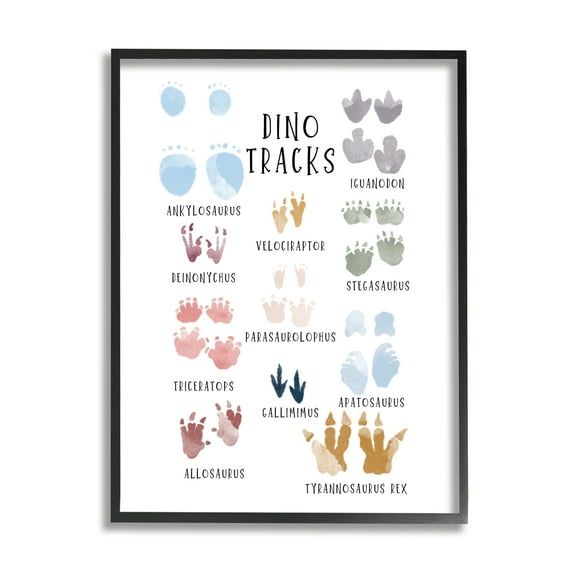 Stupell Industries Dino Tracks Diagram Animals & Insects Painting Black Framed Art Print Wall Art, 11 x 14