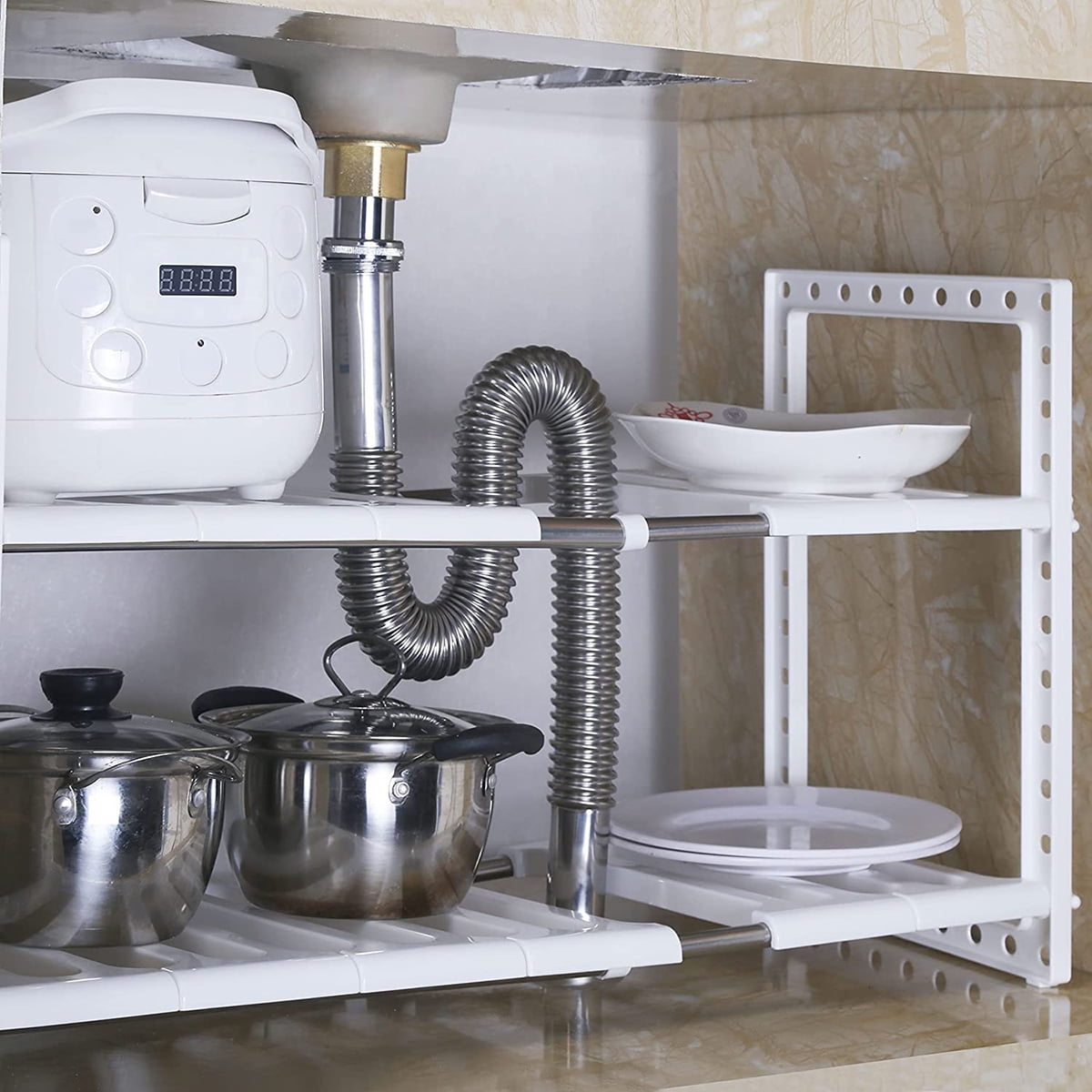 1pc Adjustable Under Sink Shelf Kitchen Storage Organizer Rack Holder  Expandable Shelf Storage Organizer For Kitchen And Home