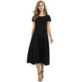 thumbnail image 2 of Cuteduck Women's Casual Short Sleeve Pleated T-shirt Dresses Crewneck Empire Waist Loose A-Line Flare Midi Dress S-2XL, 2 of 7