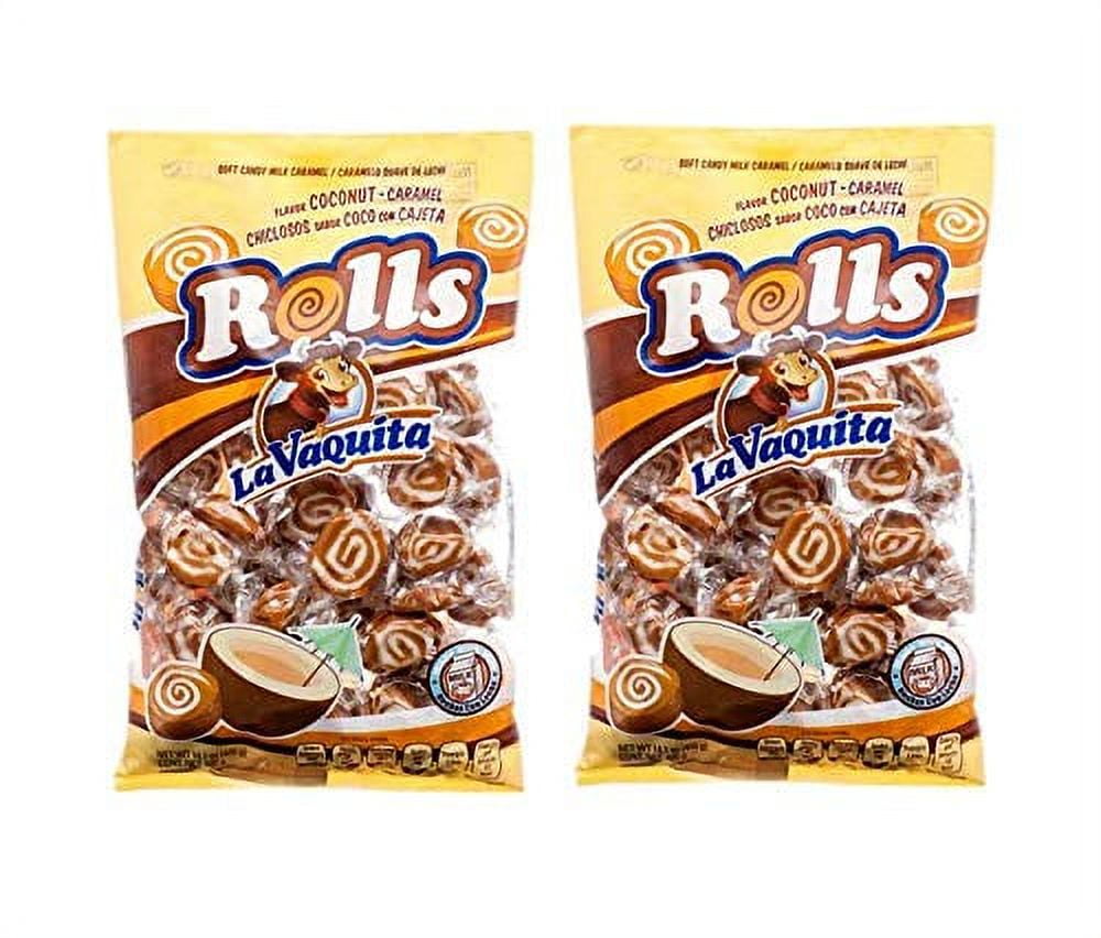 LA VAQUITA Rollitos Caramelo Suave de Leche Sabor y Cajeta 400 . | Soft Milk Caramel Candy Roll nut Flavor 14.1 oz. - 2 Pack