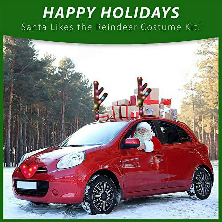 Zone Tech Christmas Car Reindeer Antlers Kit Reindeers Antlers, Heart Nose  and Tail with LED Lights and Bells, Car Decoration Set for Vehicle Window,  Front Grille and Back- Décor Set for Car
